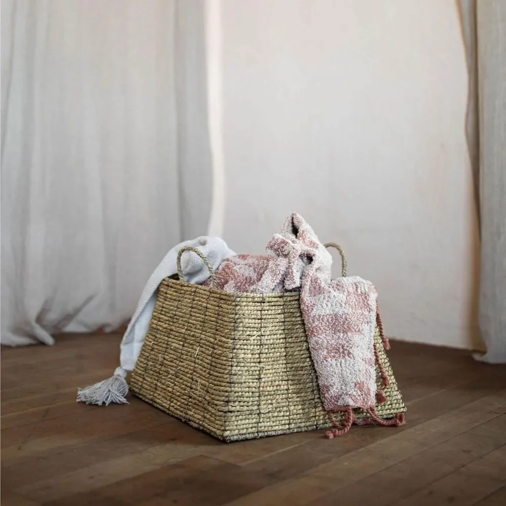 Natural Woven Natural Seagrass & Metal Basket